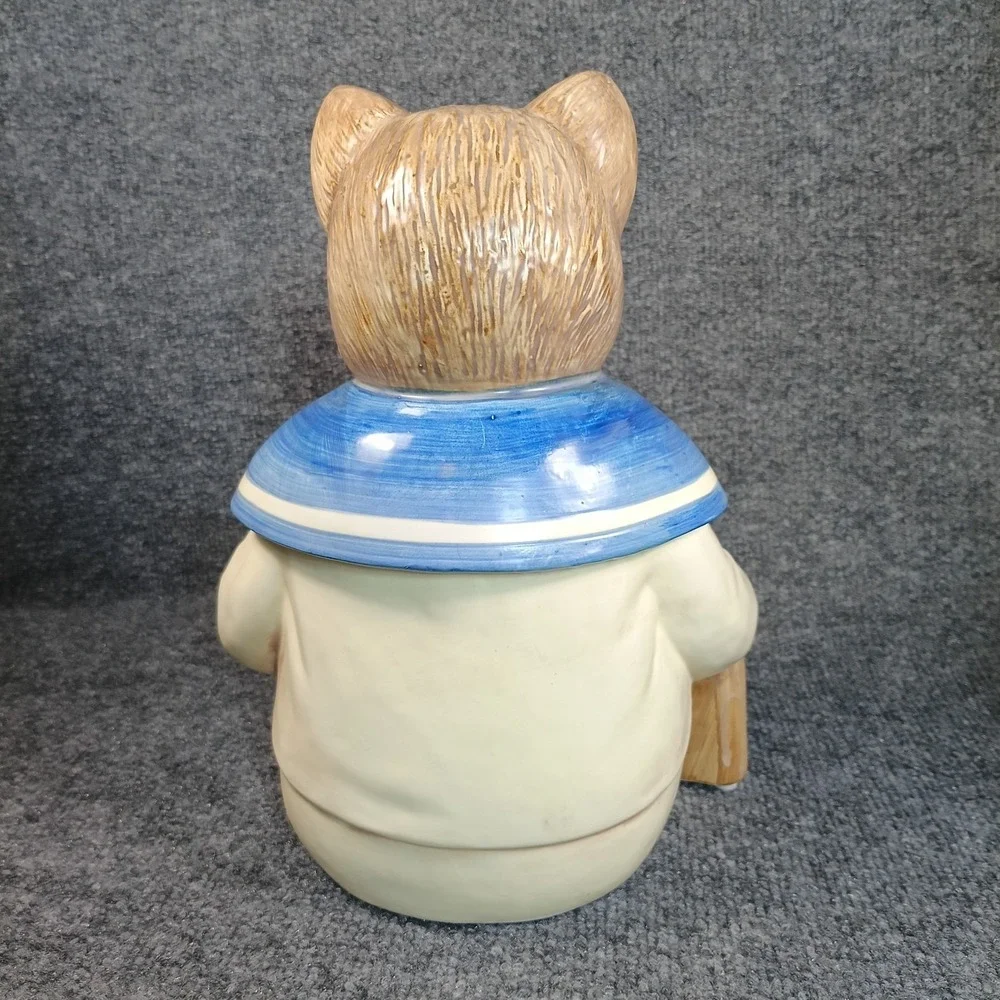 Vintage Cat Cookie Jar Ceramic Sailor Kitten Blue White Anthropomorphic Japan